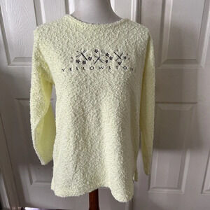 Yellowstone Womens Pullover Top Medium Embroidered Textured Fireflies Flowers